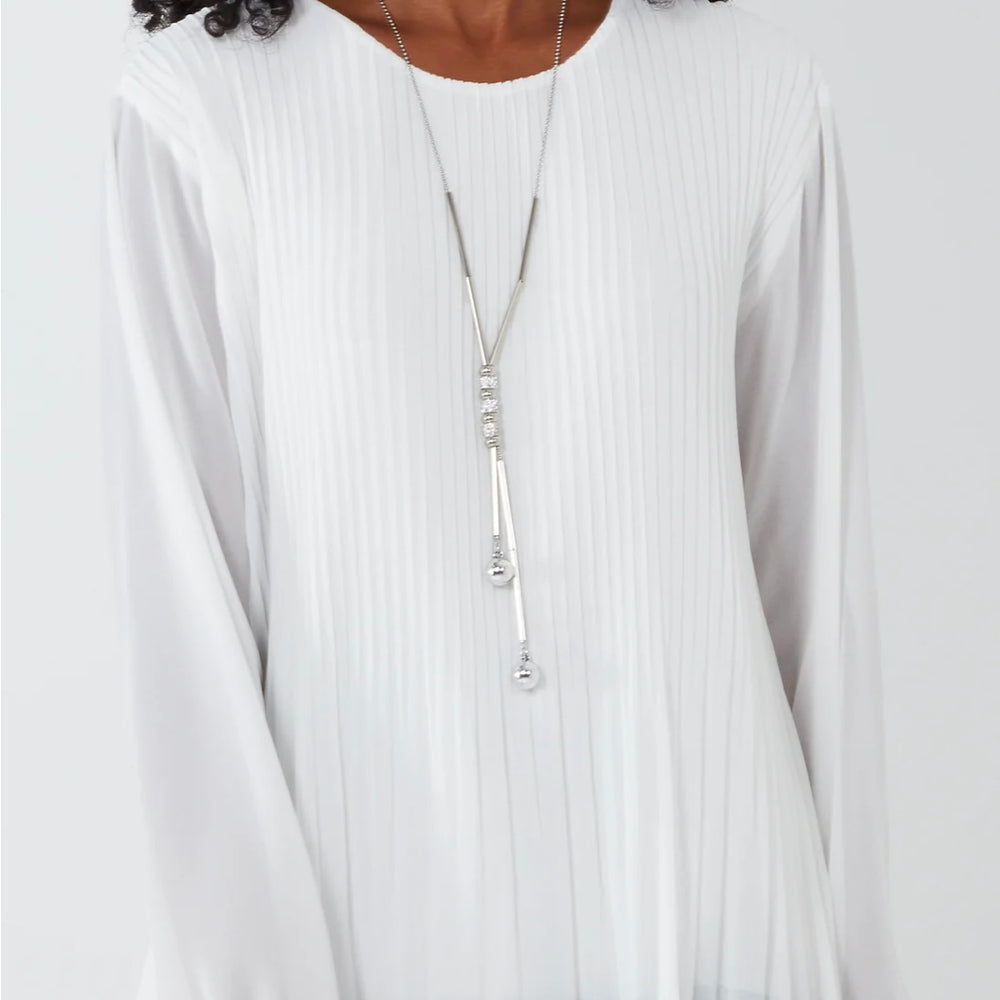 Pleated Long Sleeve Necklace Top