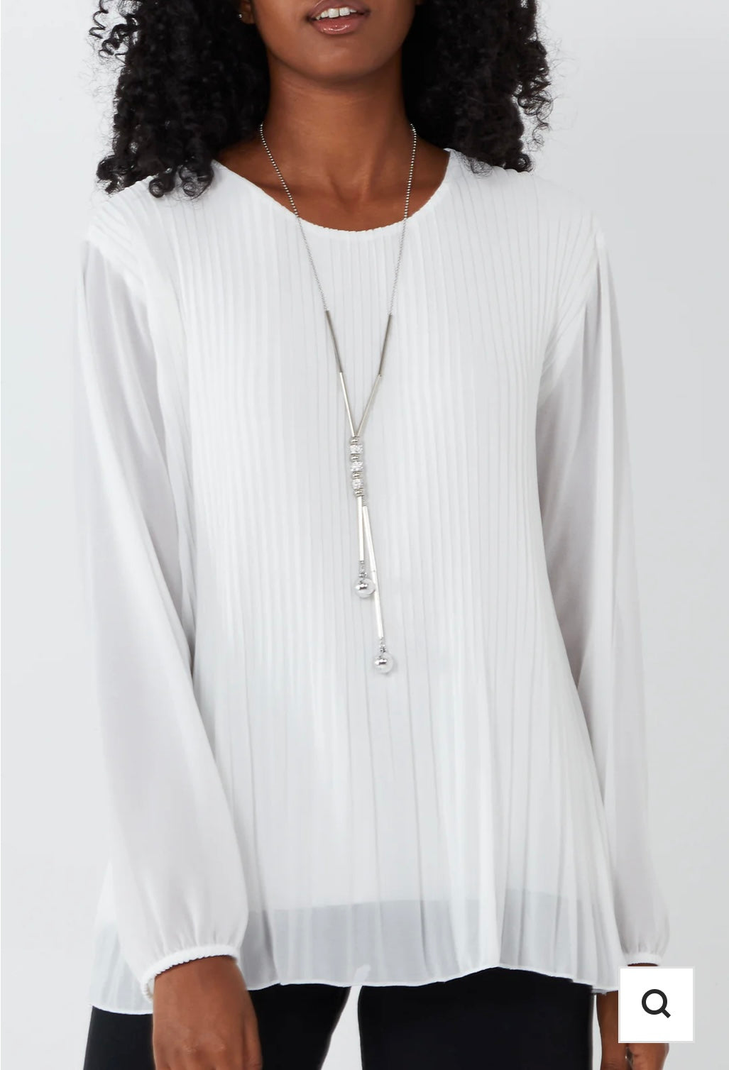 Pleated Long Sleeve Necklace Top