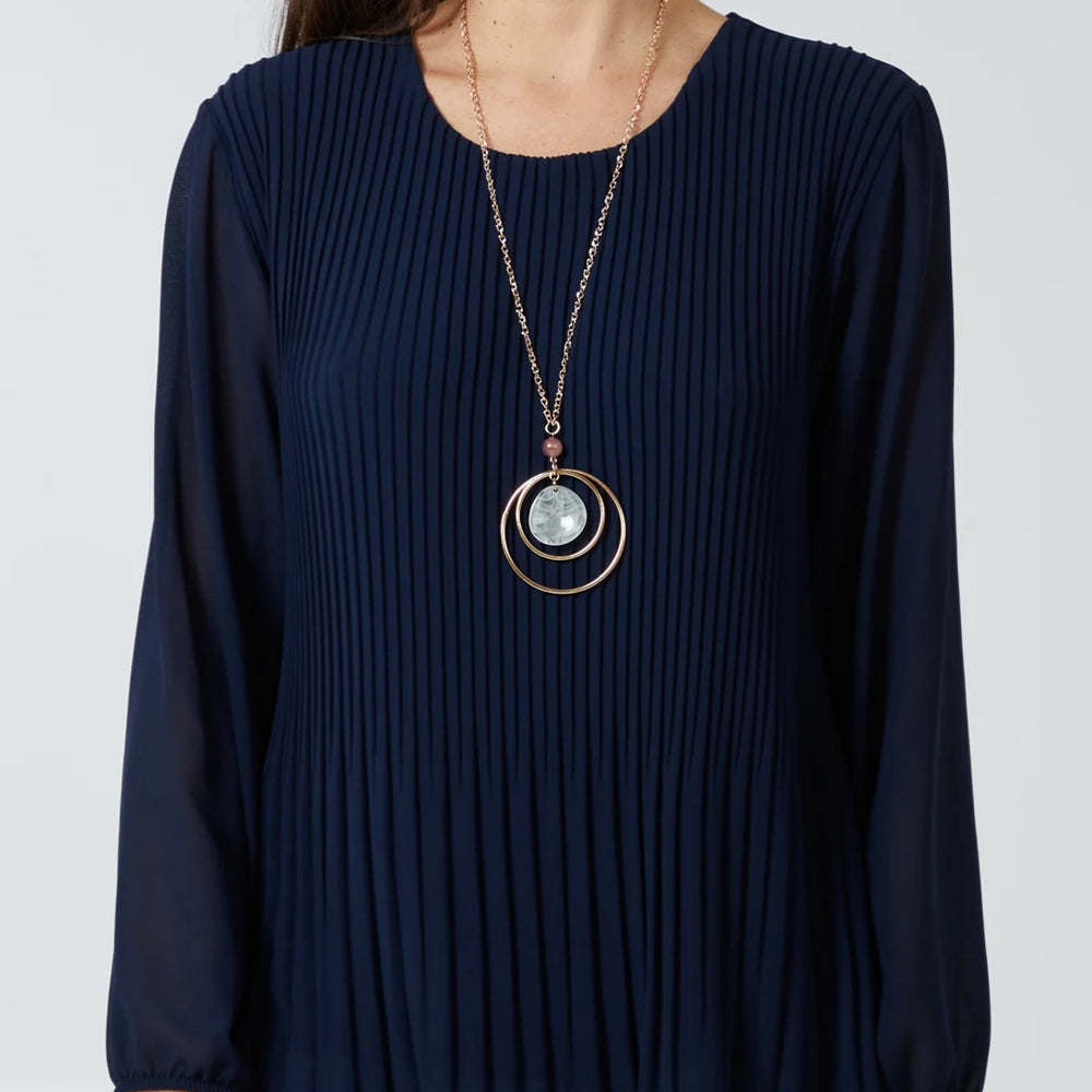 Pleated Long Sleeve Necklace Top