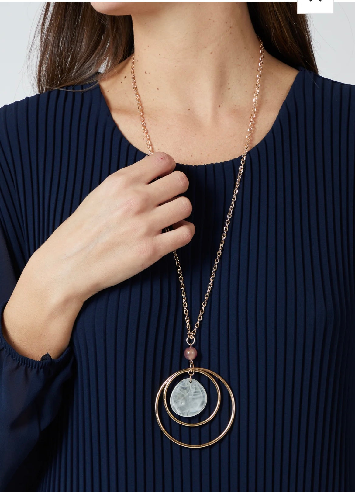 Pleated Long Sleeve Necklace Top