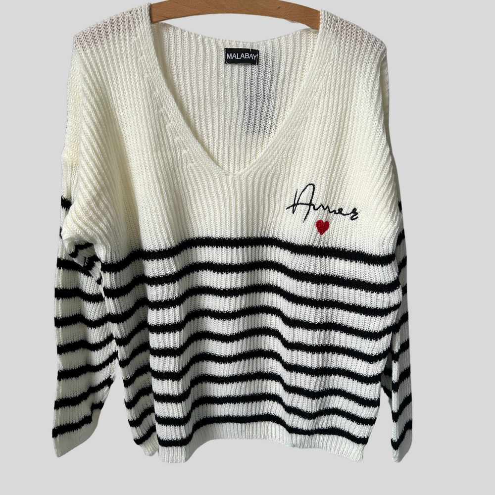 
                      
                        ALISA Relaxed V Neck Stripe Jumper
                      
                    