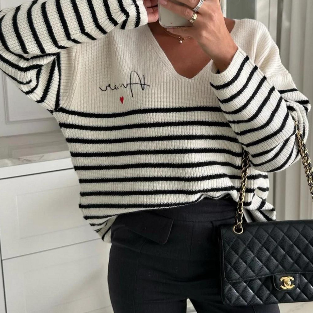 ALISA Relaxed V Neck Stripe Jumper