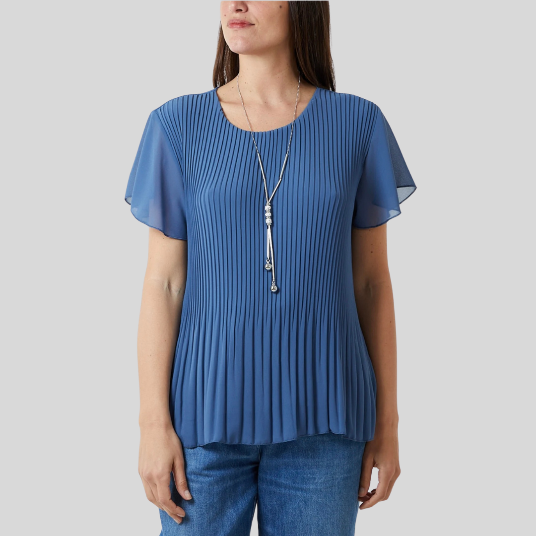 Necklace Pleated Top, Blue