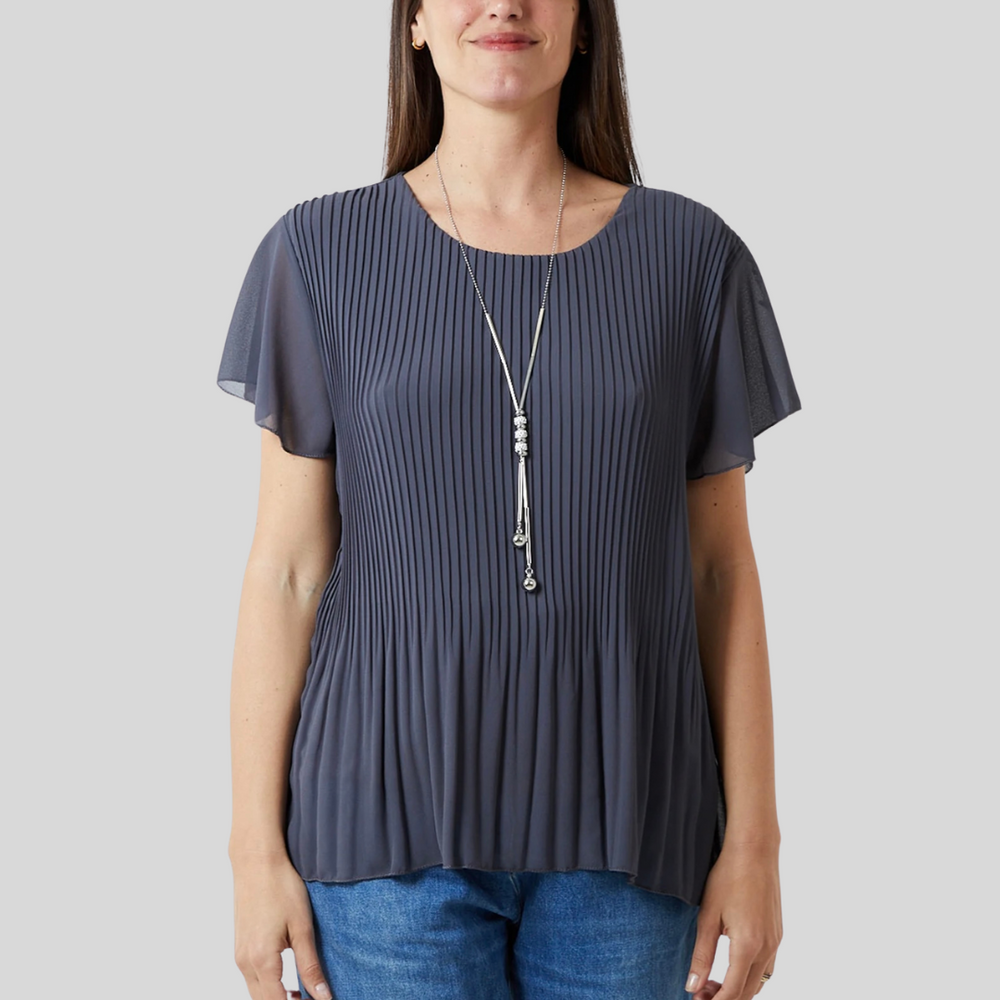 Necklace Pleated Top, Gray